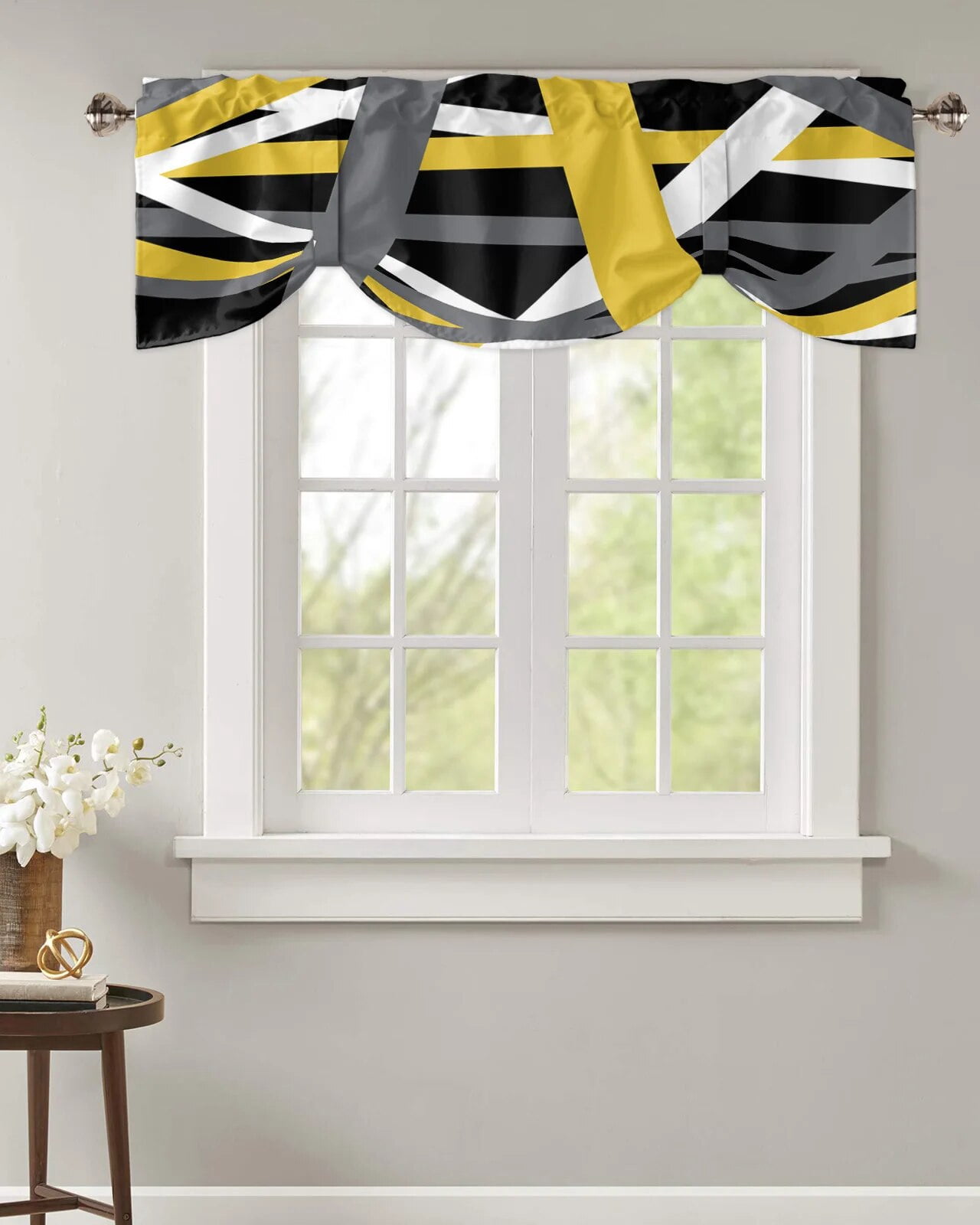 Yellow Gray Geometric Lines Abstract Kitchen Valance Curtain Window ...