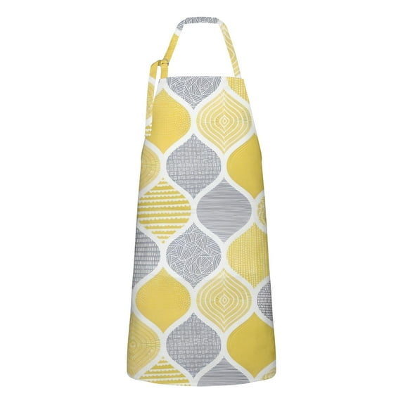 Yellow and Gray Geometric Quatrefoil Apron-Garden Aprons for Women with Pockets-Cotton Linen Waterproof Kitchen Cooking Gardening Aprons Adjustable for Kitchen,Cooking,BBQ and Salon 33x27 Inch