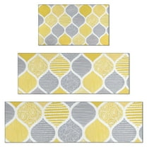 Yellow and Gray Geometric Quatrefoil Pattern Kitchen Rugs Sets Of 3,Kitchen Runner Rugs Non Skid Washable,Decorative Kitchen Floor Mats for Kitchen,Sink,Laundry,17"x30"  17"x47"   17"x59"