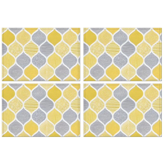 Yellow and Gray Geometric Quatrefoil Pattern Summer Placemats Table Placemats Set Of 4-Linen Kitchen Washable Placemats Table Mats 11.8"x17.7" Non-Slip Heat Resistant