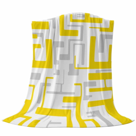Yellow Gray Geometric Stripes Fleece Throw Blanket Modern Abstract Lines Maze Ultra Soft Fuzzy Cozy Flannel Throw Blanket for Couch Sofa Bed Car Travel, Ideal Gifts 40x50 Inches