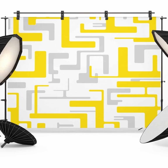 Yellow Gray Geometric Stripes Photography Backdrop 7x5FT, Modern Abstract Lines Maze Photo Backdrops, Background for Photography Studio Photo Studio Background, Back Drop for Photoshoot
