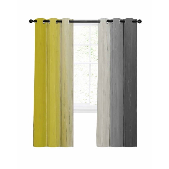 Yellow Gray Gradient Blackout Curtains 63 Inches Length, Ombre Farmhouse Rustic Wood Window Treatment Thermal Insulated Drapes for Bedroom Living Room 2 Panels 84x63 Inches