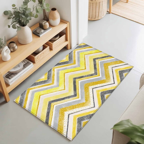 Yellow Gray Gradient Zigzag Stripe Rectangle Rug 2'x3' Nordic Style Abstract Art Washable Area Rugs for Living Room Bedroom Entryway Non Slip Entrance Door Mat Indoor Floor Carpet