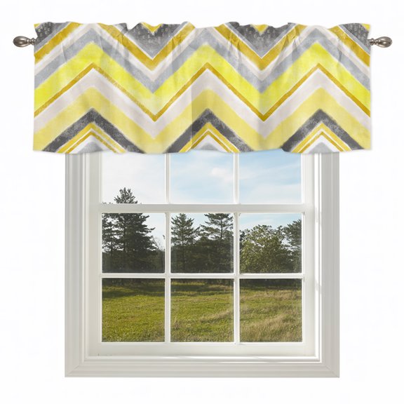 Yellow Gray Gradient Zigzag Stripe Valances for Windows Nordic Style Abstract Art Rod Pocket Curtain Valance Window Treatment Short Curtains for Kitchen Living Room,42x12in