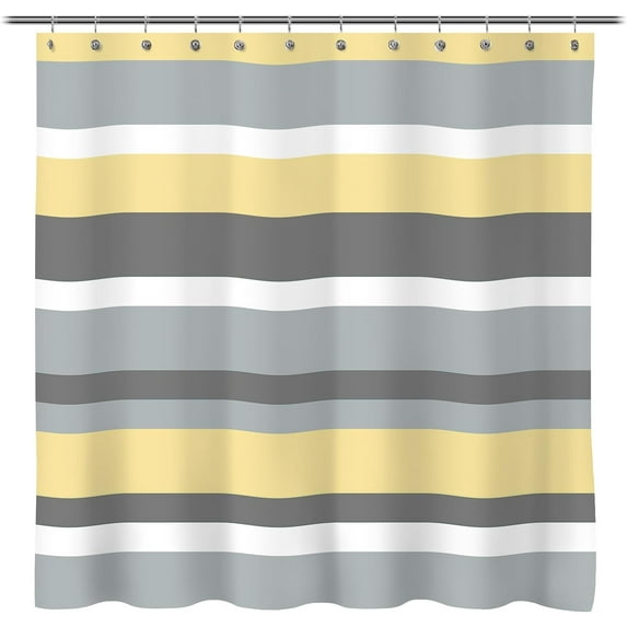 Yellow Gray Horizontal Stripes Water-Repellent Fabric Shower Curtain with Reinforced Metal Grommets Refreshing Striped Design Bathroom Decor