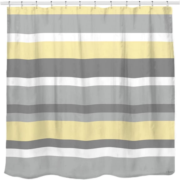Yellow Gray Horizontal Stripes Water-Repellent Fabric Shower Curtain with Reinforced Metal Grommets Refreshing Striped Design Bathroom Decor