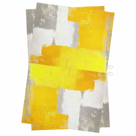 Yellow Gray Kitchen Towels Set of 2, Water Absorbent Dish Towel, Modern Abstract Geometric Oil Painting Decorative Hand Towels - Quick Drying Cloth for Cooking Baking, 18x28 Inch