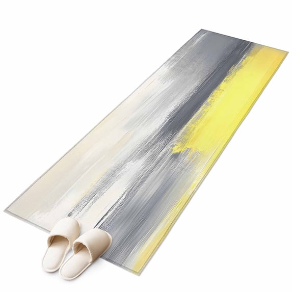 Yellow Gray Large Area Rugs for Bedroom Living Room, Soft Non Slip Carpet Bedside Rug, Contemporary Abstract Oil Painted Art Rectangular Floor Cover Kitchen Accent Rug 2'x6' for Dining Room/Office