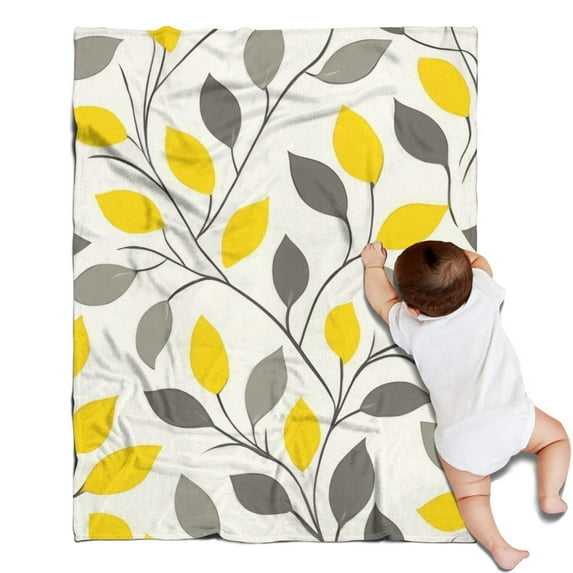 Yellow and Gray Leaves Modern Art Blanket,Comfortable Soft Flannel Throw Blanket,All Season,Warm Lightweight Blankets for Sofa Bed Couch Living Room Chair,30"x40"(80x100cm)