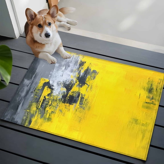 Yellow Gray Ombre 2x3 Area Rugs for Living Room, Modern Abstract Art Non Slip Floor Mat Washable Low-Profile Indoor Carpet for Bedroom, Dining Room, Bathroom