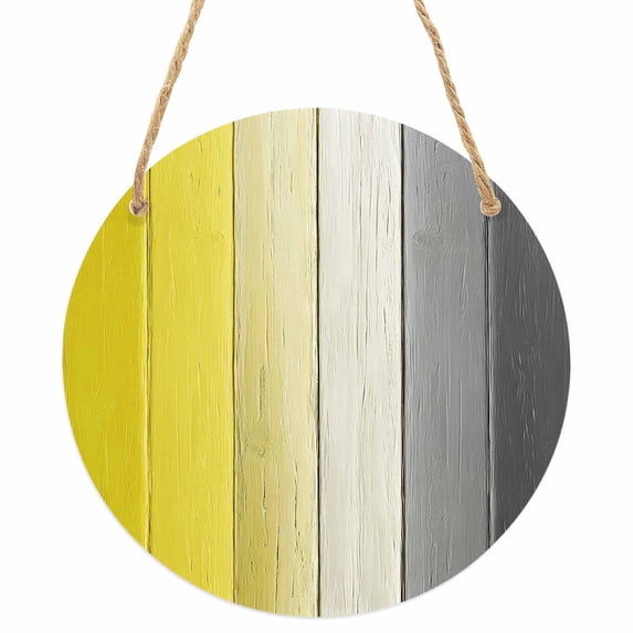 Yellow Gray Ombre Round Front Door Welcome Sign, 5.9 Inch Wall Hanging Decor for Indoor Outdoor, Vintage Country Wooden Home Porch Hanger Decorations for Holiday Gift