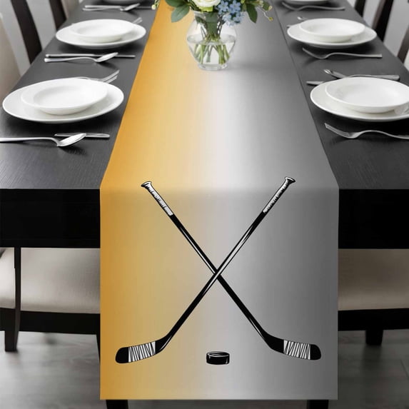 Yellow Gray Ombre Table Runner 72 Inches Long, Black Hockey Sticks Minimalist Style Kitchen Coffee Dining Table Decoration for Home Party Birthday Wedding Home Decor 13x72 Inches