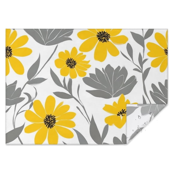 Yellow and Gray Pioneer Flower Rectangle Tablecloth 60"x84",Waterproof Polyester Rectangle Table Cloth, Wipeable Spillproof Polyester Tablecloth for Dining, Camping, Indoor and Outdoor