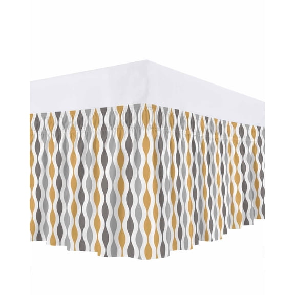 Yellow Gray Ruffle Bed Skirt Queen Size Medieval Print Adjustable Elastic Dust Bed Skirts Wrap Around Bedskirt Wrinkle Free Easy Fit with 18 Inch Drop