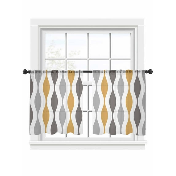 Yellow Gray Sheer Curtains 45 Inches Long 2 Panels Medieval Print Light Filtering Semi Sheer Window Curtains Drapes for Bedroom Living Room 52"x45"x2