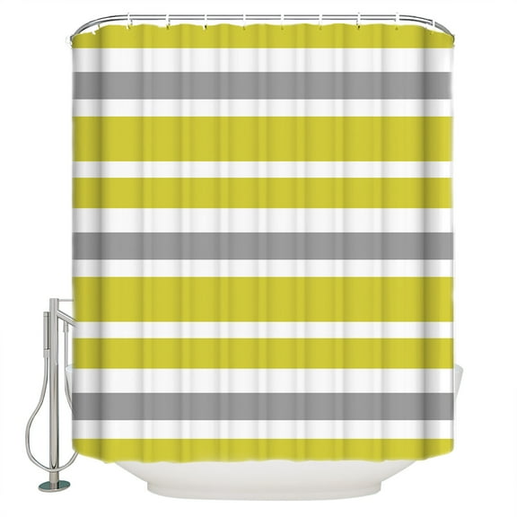Yellow Gray Shower Curtain, 60" x 72", White Geometric Stripes Waterproof Bathroom Curtain Washable Shower Curtain Set with 12 Hooks