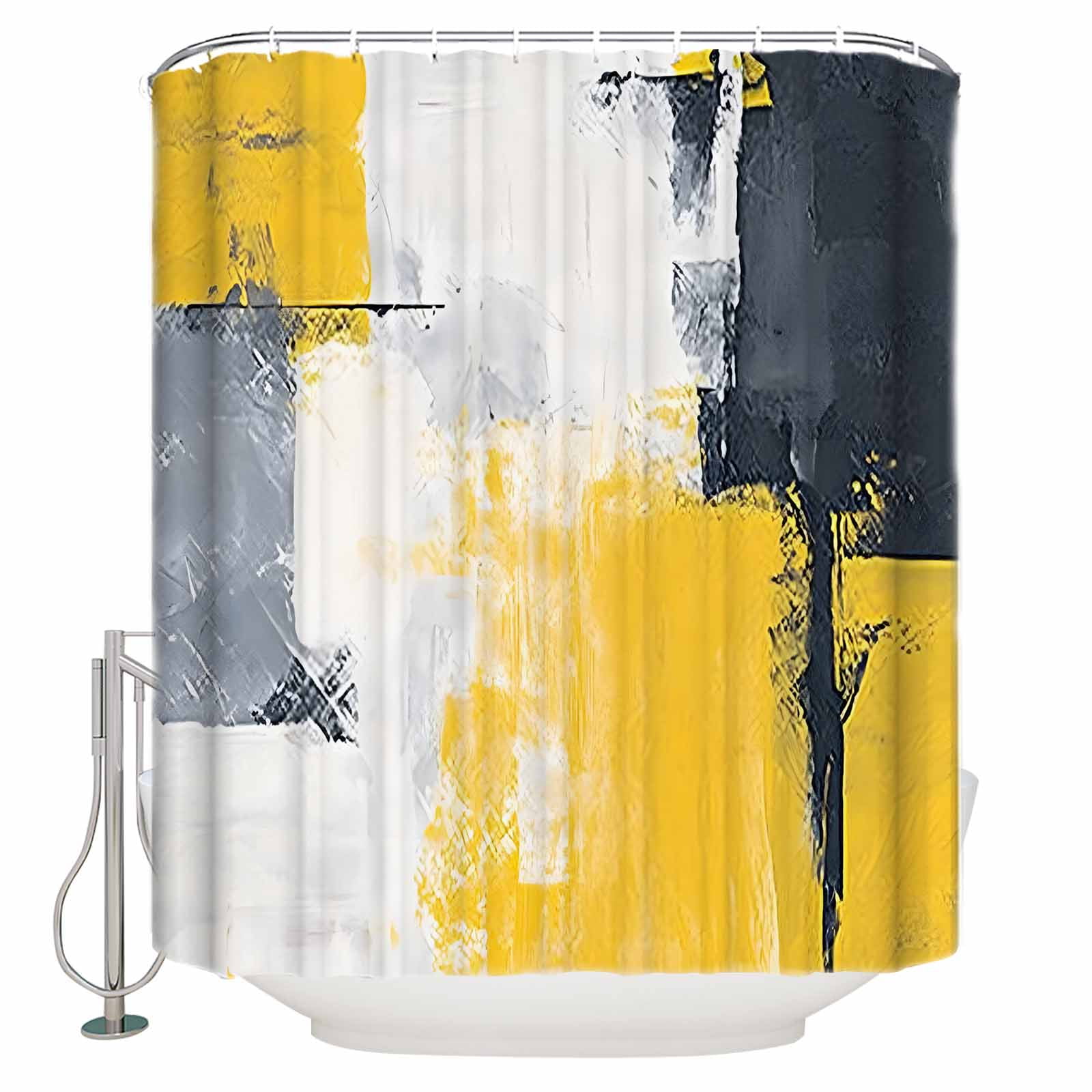 Yellow Gray Shower Curtains for Bathroom Waterproof Fabric Bath ...
