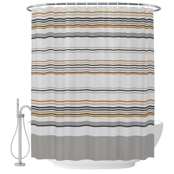 Yellow Gray Stripes Fabric Shower Curtain Gradient Washable Shower Curtains for Bathroom, Waterproof Bath Curtain with Hooks Home Decor 36x72in