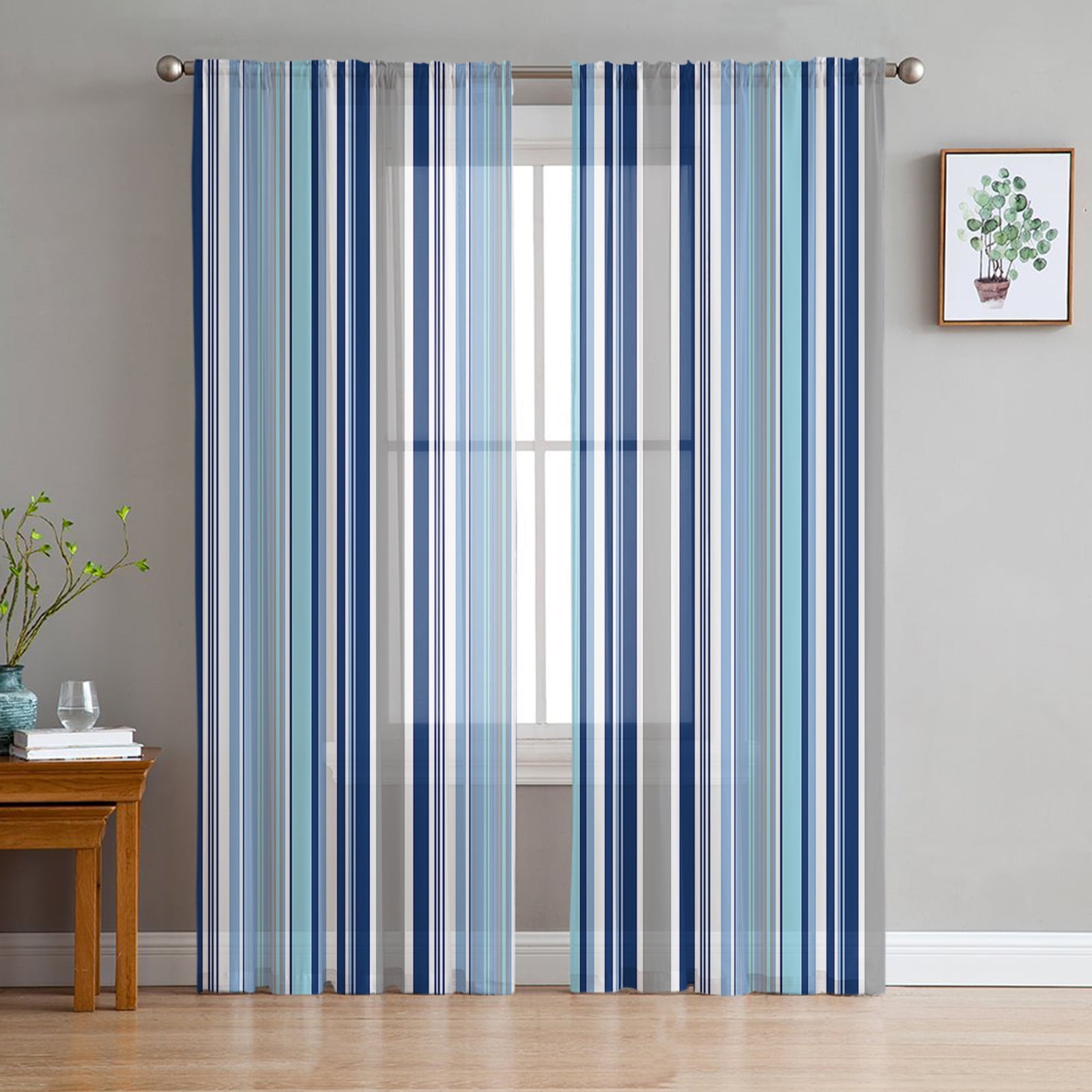 Yellow Gray Stripes Geometric Tulle Curtains for Living Room Kitchen