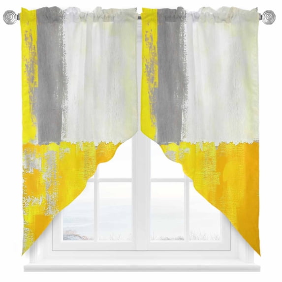 Yellow Gray Swag Curtain Valance for Windows, Graffiti Art Mottled Color Block Geometric Modern Window Treatments Short Swag Topper for Kitchen Windows Bathroom Bedroom, 36"x63"