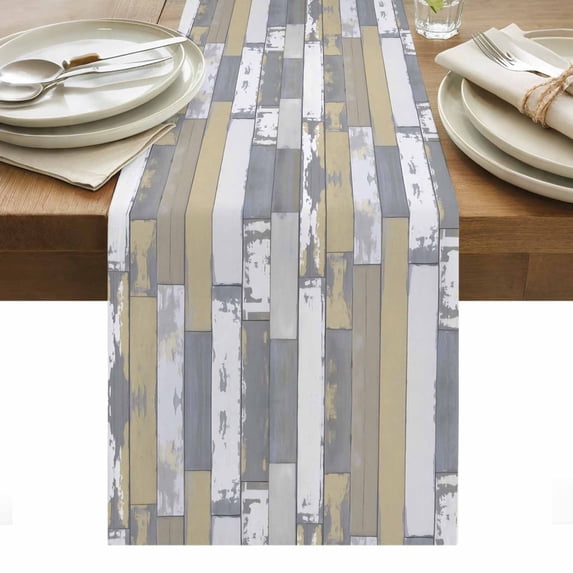 Yellow Gray Table Runner - 70 Inch Long, Kitchen Dining Table Runner Dresser Scarves, Rustic Vintage Shabby Mottled Wood Grain Farmhouse Decor for Coffee Tables Wedding Party Banquet
