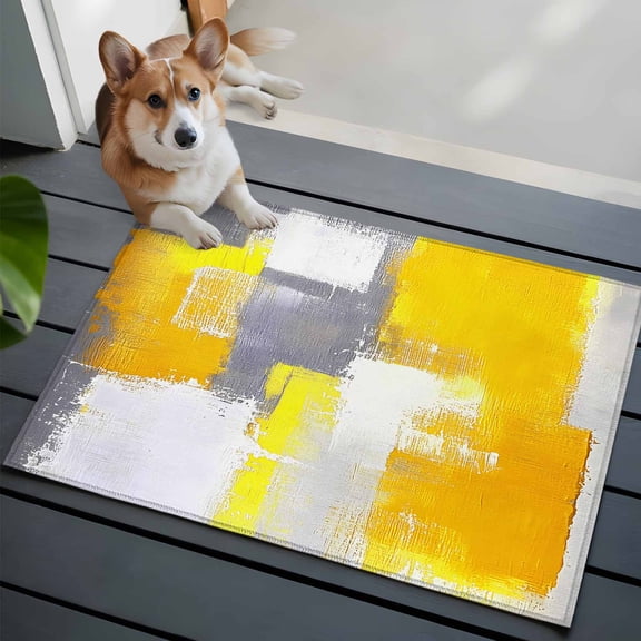 Yellow Gray Washable Area Rug 2x3 111 Geometric Graffiti Oil Paint Color Block Modern Low-Profile Area Rugs with Non Slip Backing Indoor Floor Carpet for Entrance Living Room Bedroom Home Office