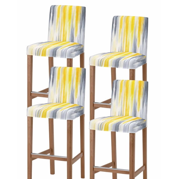 Yellow Gray White Bar Stool Covers Set of 4, Farmhouse Gradient Abstract Art Stretch Washable Bar Chair Covers with Backs, Removable Pub Counter Height Chair Cover for Kitchen Dining Room Cafe