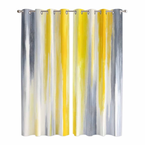 Yellow Gray White Kitchen Curtains 84 Inch Length, Farmhouse Gradient Abstract Art Grommet Top Bedroom Living Room Curtains, Light Filtering Cafe Curtain Drapes 2 Panels Set 84''x84''