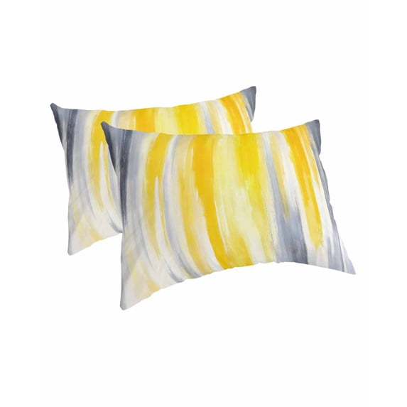 Yellow Gray White Pillow Covers Standard Size 2 Pack, Farmhouse Gradient Abstract Art Soft Bed Throw Pillowcases Breathable Cooling Long Lumbar Body Pillow Sham Cover for Bed Sofa 20''x26''