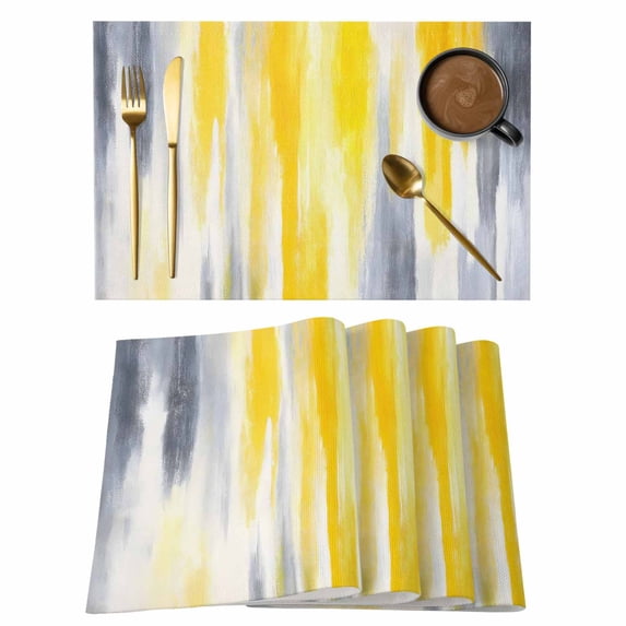 Yellow Gray White Placemats Set of 6, Farmhouse Gradient Abstract Art Placemats for Dining Table, Place Mats for Kitchen Tabletop, Waterproof Wipeable Dining Table Mats Set