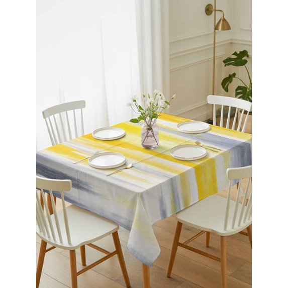 Yellow Gray White Tablecloth Rectangle Table Cloth 60x102, Waterproof Tablecloth Outdoor Table Cloth, Farmhouse Gradient Abstract Art Washable Table Cover for Kitchen Dinning Party