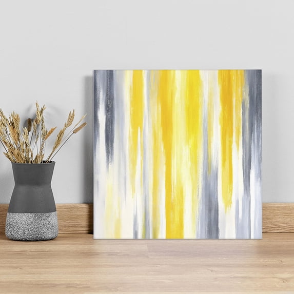 Yellow Gray White Wall Art Painting on Canvas, Farmhouse Gradient Abstract Art Canvas Art Home Prints Wall Art Framed Modern Artwork for Living Room Bedroom Wall Decor 20x20in