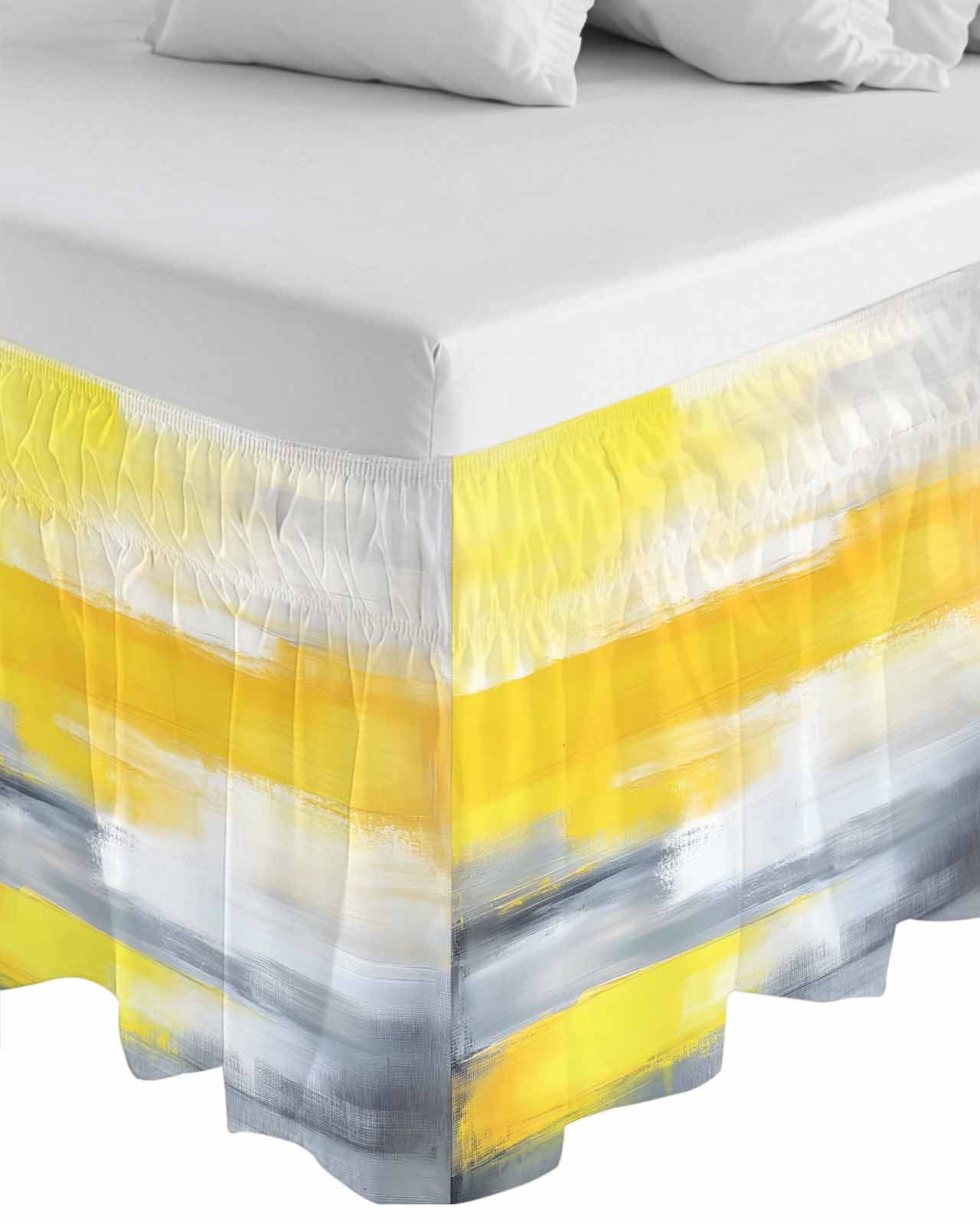 Yellow Gray Wrap Around Bed Skirts for Queen Bed 18" Drop,Bed Skirt with Adjustable Elastic Belt Dust Ruffle Bed Valance for Bedroom Hotel Contemporary Oil Painted Abstract Modern Bed Frame Cover
