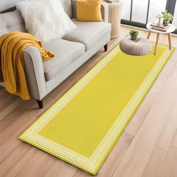 Yellow Greek Key Kitchen Runner Rug 2x6 Washable Runners for Hallway Non Slip Geometric Greece Ancient Farmhouse Geo Large Area Rug Indoor Floor Carpet for Bathroom Laundry Entryway Bedroom