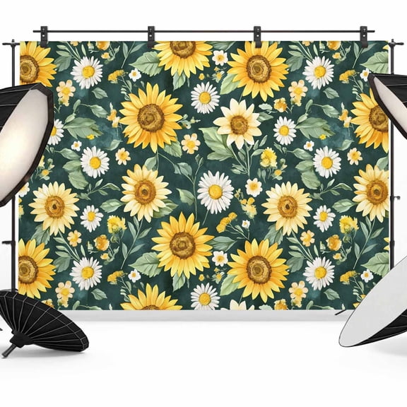 Yellow Green Backdrop for Photography, Sunflower Daisy Watercolor Flower Farm Country Photo Backdrop Portrait Background Party Banner Photo Backgrounds for Studio Booth Props, 7x5ft