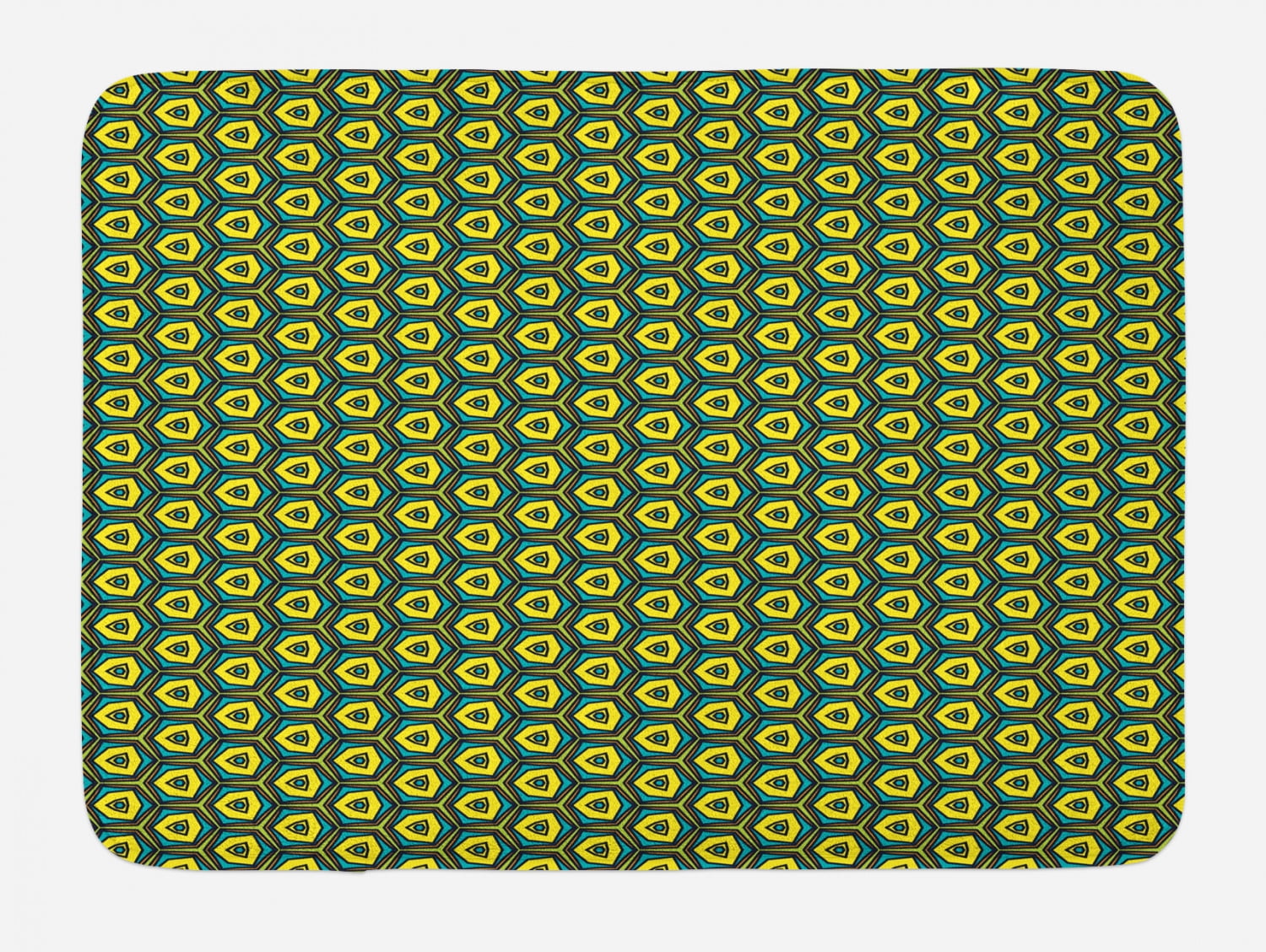 Green and Yellow Hexagon Pattern Bath Rug