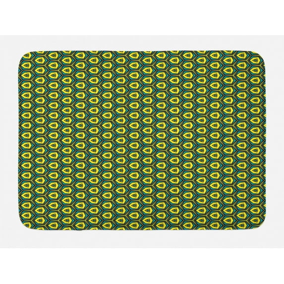 Yellow and Green Bath Mat, Colorful Vintage Illustration with Hexagons, Plush Bathroom Decor Mat with Non Slip Backing, 29.5" X 17.5", Green Yellow Green, by Ambesonne