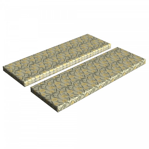 Yellow and Green Bench Cushion Set of 2, Chamomile with Retro Design Inspirations Botanical Arrangement, Standard Size Foam Pad and Decorative Cover, Army Green and Yellow, by Ambesonne