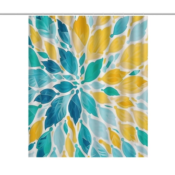 Yellow Green Blue Bright Floral Print Shower Curtain,Cloth Fabric Waterproof Polyester Bathroom Home Decor Set with Hooks
