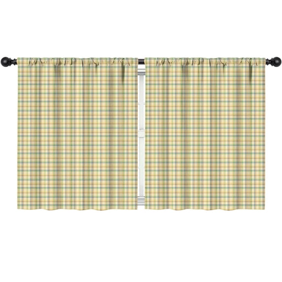 Yellow Green Checkerboard Cream Pattern Kids Curtains,Childrens Insulated Curtains Set Of 2,Bedroom Essentials,Teen Room Decor 52"X63"