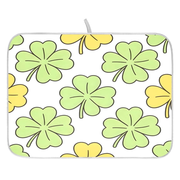Yellow Green Clover Drying Dish Mat Quick Drying Absorbent Soft Durable for Kitchen 16" x 18"