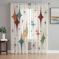 thumbnail image 1 of Yellow Green Diamond Sheer Curtains 84 Inch Length 2 Panels Set Window Treatments, Modern Geometric Middle Century Beige Rod Pocket Semi Curtains for Living Room/Bedroom/Kitchen Décor, 104"W x 84"L, 1 of 7