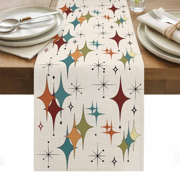 Yellow Green Diamond Table Runner - 60 Inch Long, Kitchen Dining Table Runner Dresser Scarves, Modern Geometric Middle Century Beige Farmhouse Decor for Coffee Tables Wedding Party Banquet