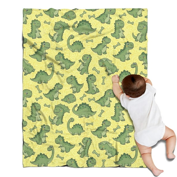 Yellow Green Dinosaurs Bones Pattern Blanket,Comfortable Soft Flannel Throw Blanket,All Season,Warm Lightweight Blankets for Sofa Bed Couch Living Room Chair,30"x40"
