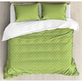 thumbnail image 1 of Yellow and Green Duvet Cover Set, Retro Inspired Repetitive Bohemian Nostalgic 70s Themed Ovals, Decorative 3 Piece Bedding Set with 2 Pillow Shams, Calking Size, Yellow Green Vermilion, by Ambesonne, 1 of 3