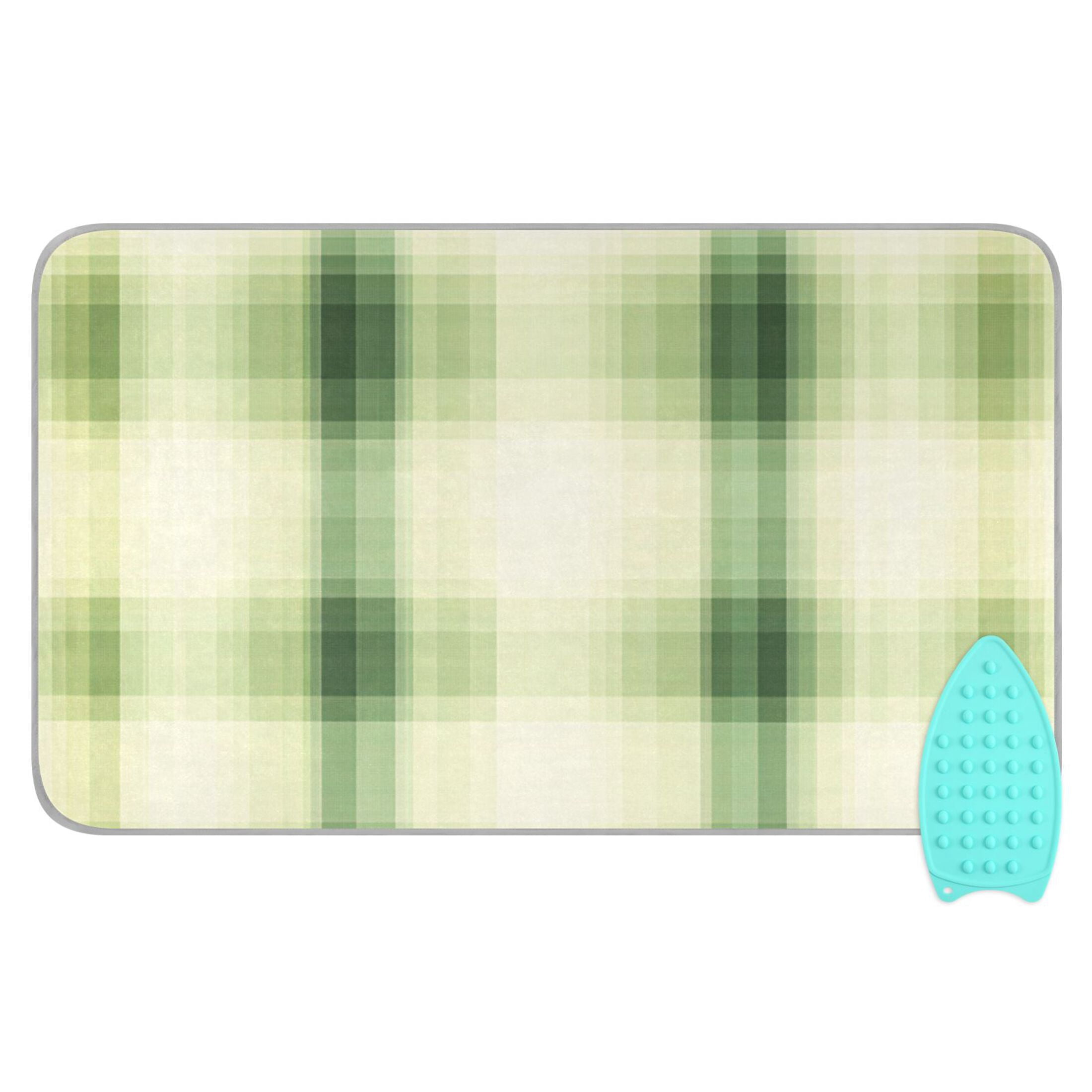 Yellow Green Fuzzy Grid Ironing Mat Blanket for Table Top Travel Portable Ironing Board Pad 47.2x27.6 Inch