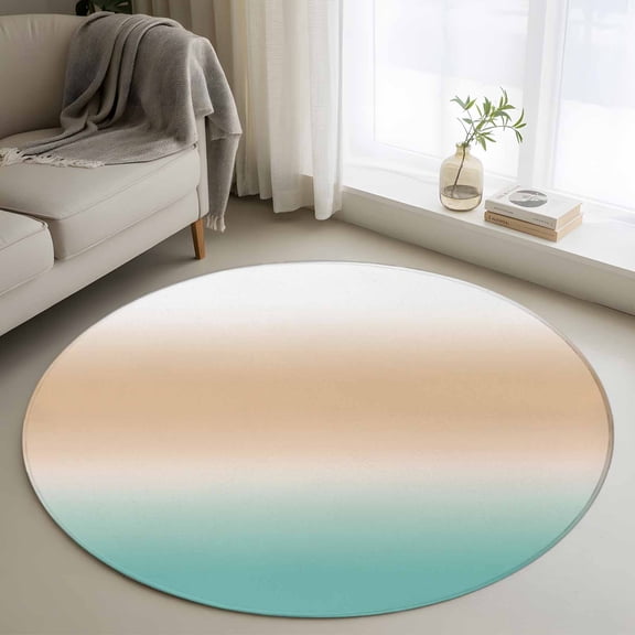 Yellow and Green Gradient 4FT Round Area Rugs Minimalist Beige Teal Ombre Modern Soft Small Round Rug Non-Slip, Ultra-Thin Indoor Circle Carpet for Bedroom Entryway Kitchen Bathroom