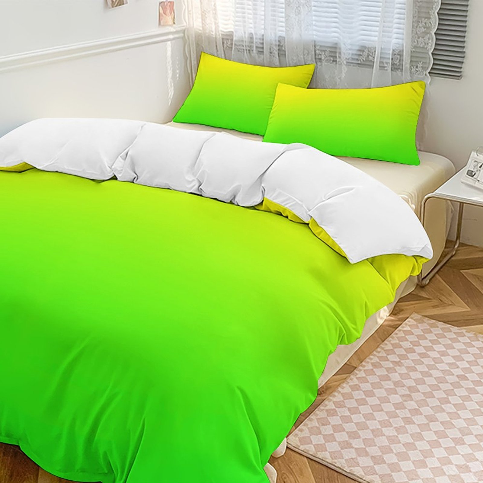 Yellow Green Gradient Set Duvet Cover Bedding Set Duvet Cover Polyester Quilt Cover for Full Size