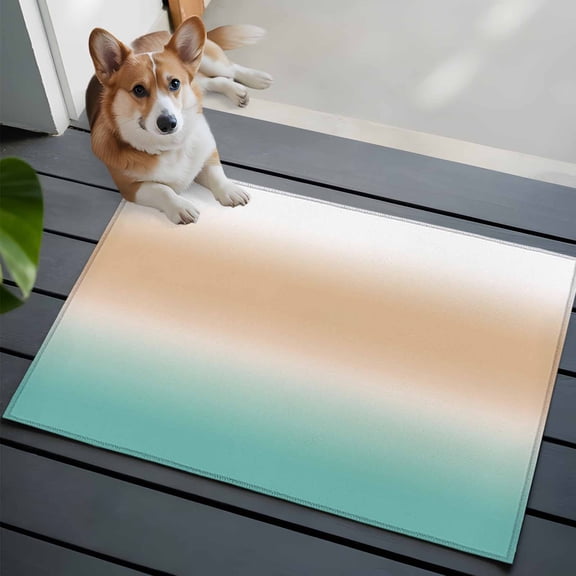 Yellow and Green Gradient Washable Entry Rug 2x3 Minimalist Beige Teal Ombre Modern Low Pile Indoor Door Mat with Rubber Backing Thin Area Rug for for Entrance, Bedroom, Kitchen, Laundry, Bathroom